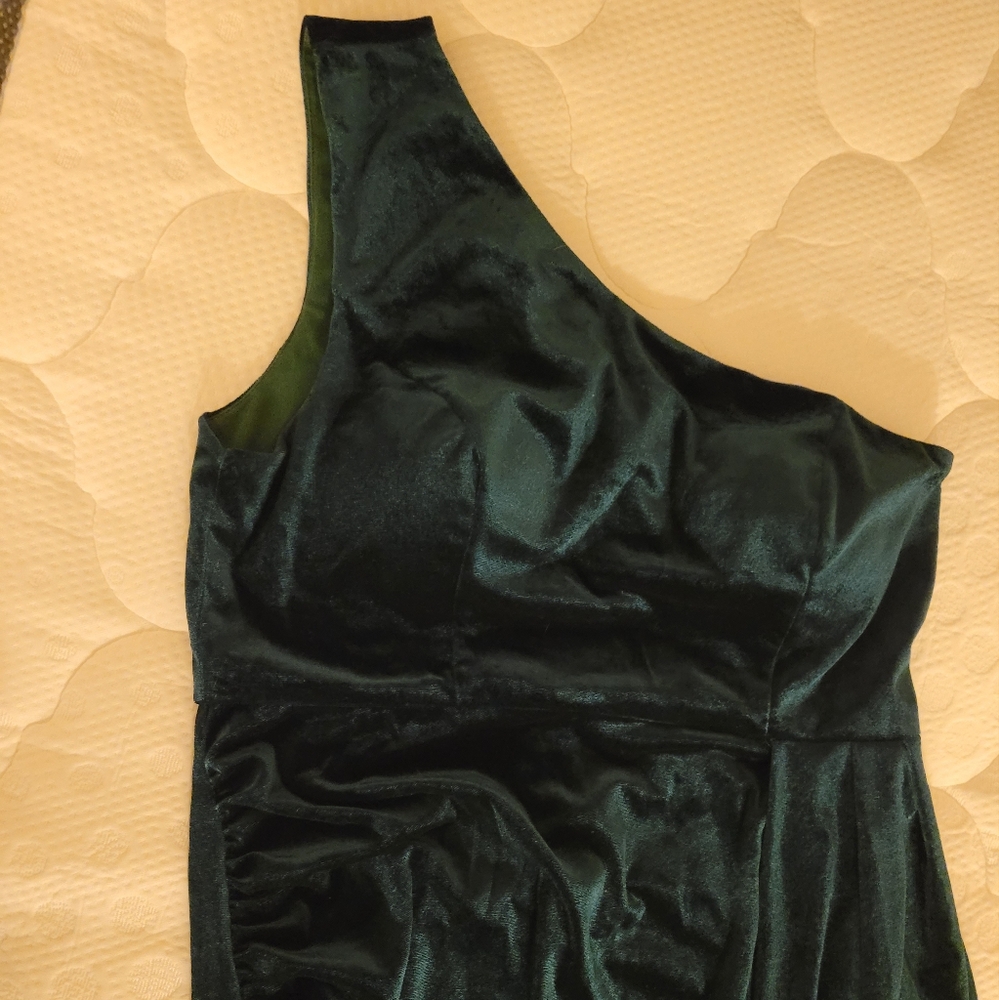 One shoulder velvet dress  plus size teal